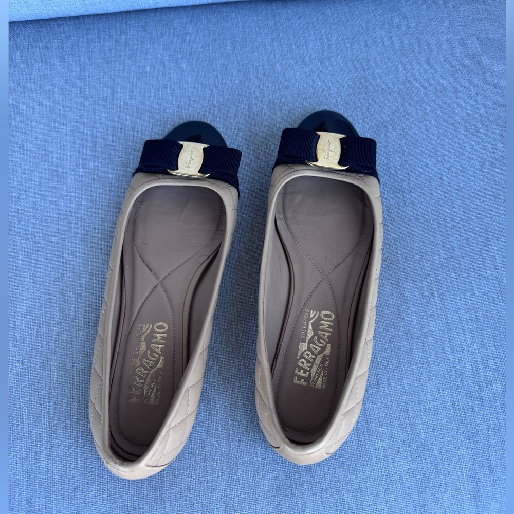 Salvatore Ferragamo Varina Ballet Flat in Beige, 7.5
